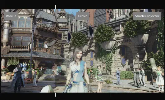 Trio comparison Vanilla / Filmic / Shader (max profile)